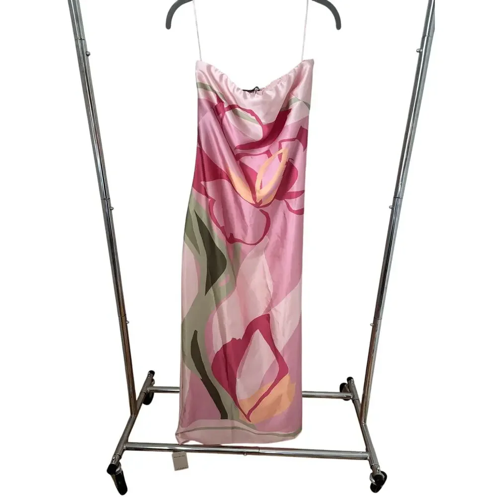 NWT Abercrombie & Fitch Pink Floral Satin Maxi Dress XS Tall Slip Dress - Picture 3 of 9